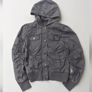 Vintage Here There grey hooded utility jacket with ruched sleeves